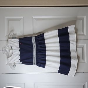 Nautical Girl Strip Blue White With Red Logo Dress Sz 12